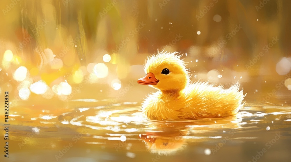 Cute duckling in golden sunlight Cute duckling in golden sunlight