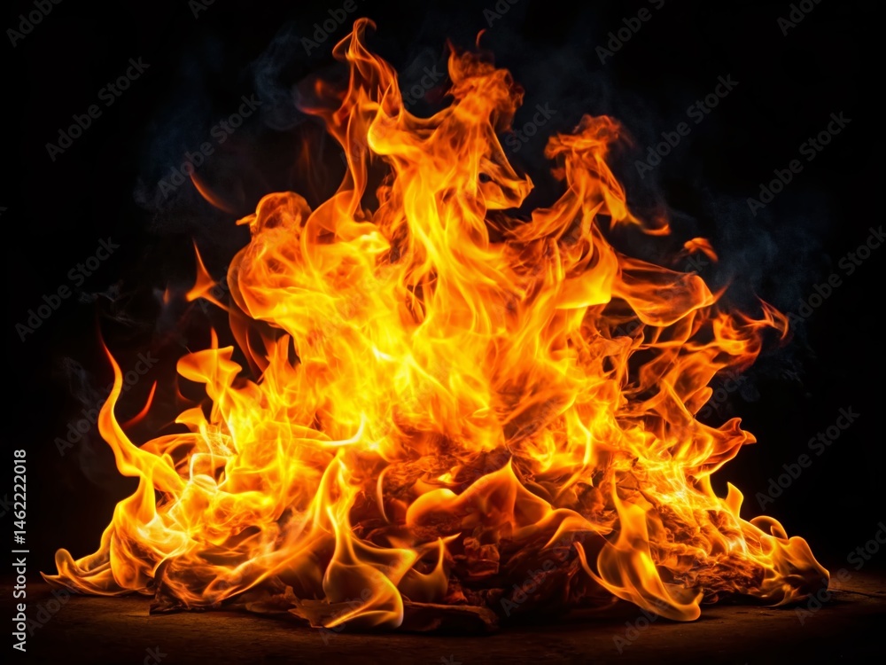 Fototapeta premium Isolated Bright Burning Flames PNG - Night Photography Stock Image