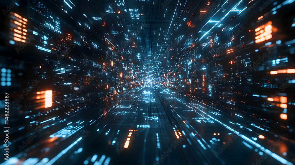 Obraz premium Futuristic digital tunnel of glowing code.
