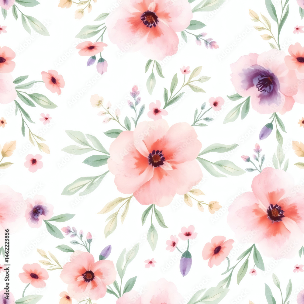 Obraz premium Hand-painted boho floral watercolor pattern in soft pastel tones