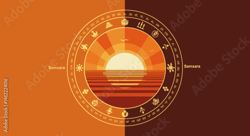 Samsara: Circle of Life Sunrise and Sunset in Warm Colors  