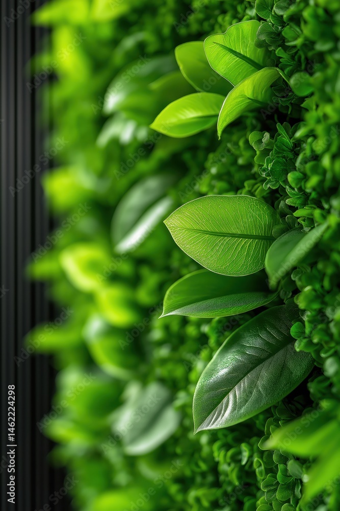 Lush green vertical garden wall enhances modern eco-friendly architecture with tropical foliage