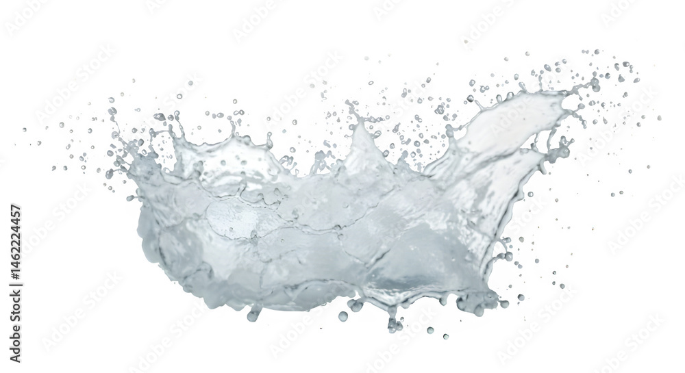 Water splash, dynamic motion, isolated on black background. Cool, refreshing, clean.