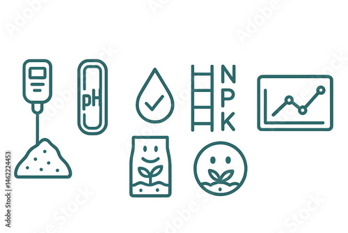 Soil‑smart icons linking wand, bar, droplet, ladder, badge, graph