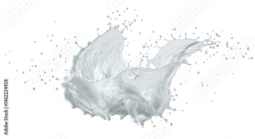 Dynamic splash of liquid, frozen in time.  A burst of white against a black background.