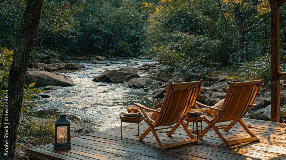 Fototapeta premium Tranquil riverside seating