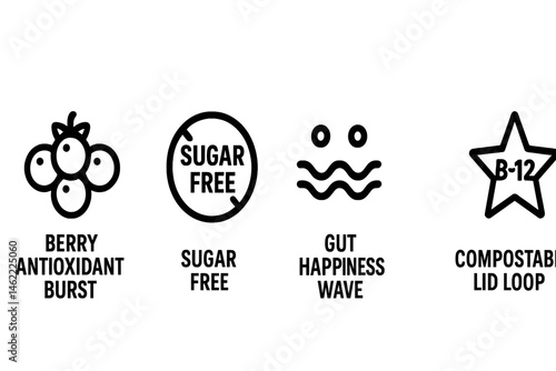 Gummy‑wellness icons merging heart, burst, seal, wave, loop, star