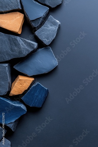 Obraz na płótnie Mixed blue black and white plastic chips create a modern abstract epoxy floor design with a glossy texture w salonie