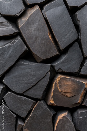 Obraz na płótnie Rough black rock texture displaying intricate geological formations and abstract stone fragments for natural composition studies w salonie