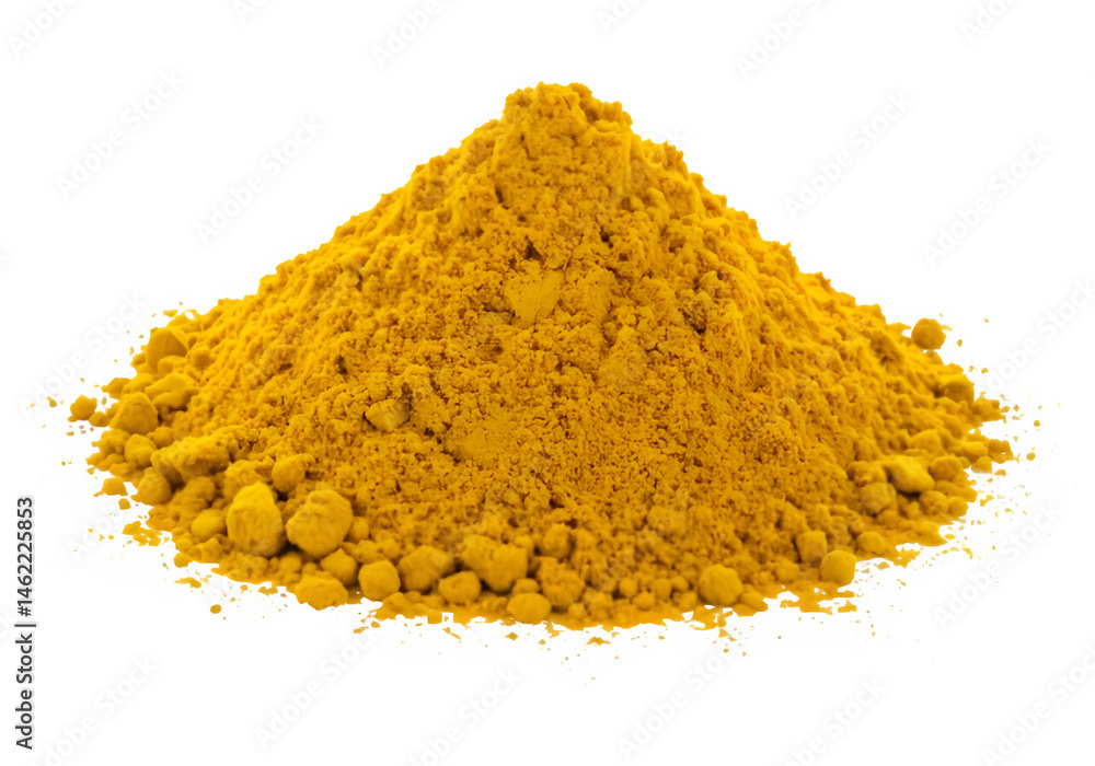 Golden pile of turmeric powder. Rich, vibrant color, perfect for cooking and adding flavor.