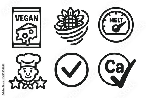 Cheese‑alt icons linking packet, swirl, dial, star, mark, tick