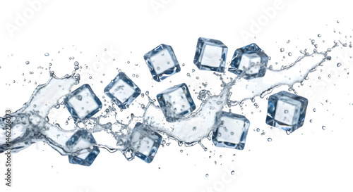 Obraz na płótnie Crystal-clear ice cubes splash in a burst of refreshing water. w salonie