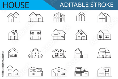 Editable Stroke House Illustrations for Housing, Real Estate, and Shelter Designs
