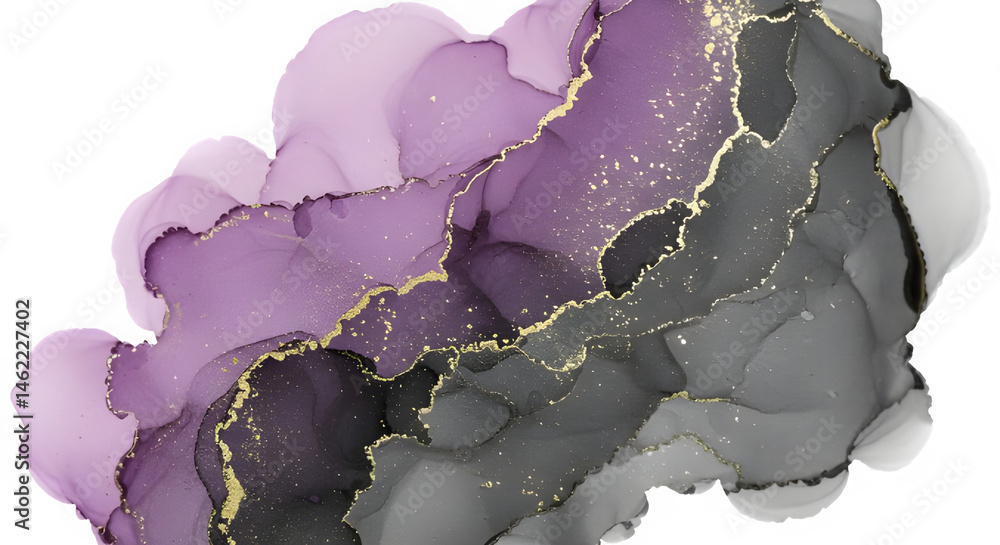 Elegant abstract art featuring shades of purple, gray, and gold.