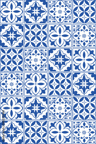 Blue Mediterranean tile pattern. Italian summer seamless design for summer textiles, kitchen towels, wallpaper, tablecloths and packaging design.