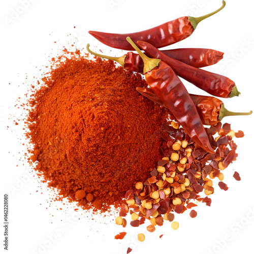 Obraz na płótnie Vibrant red chili powder and dried chilies. A fiery mix of spices. w salonie