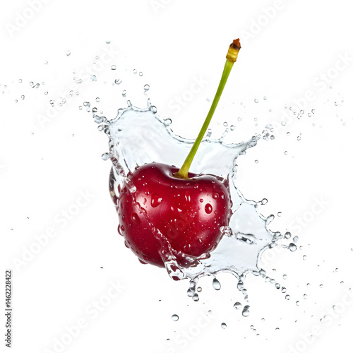 Obraz na płótnie Juicy red cherry splashing into water. Refreshing summer fruit. w salonie