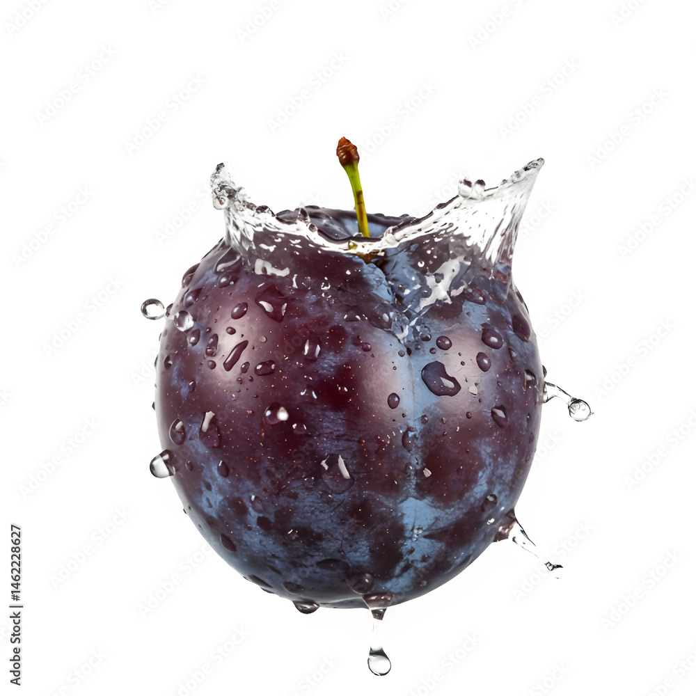 Fresh plum splashing into water. Juicy, vibrant, and delicious!