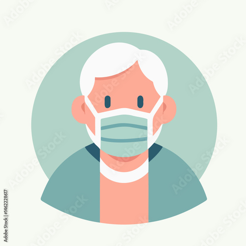 elderly person wearing medical mask with neutral expression  