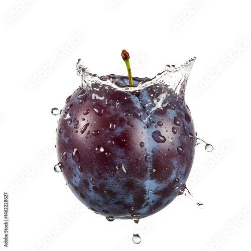 Fresh plum splashing into water. Juicy, vibrant, and delicious!