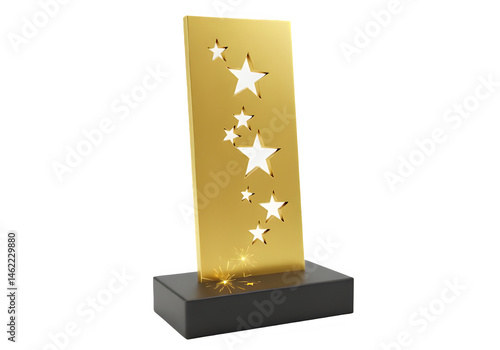 Golden award with star cutouts.  A symbol of achievement and success.