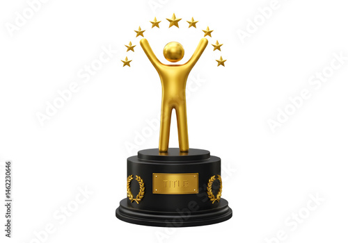 Golden award statuette with stars, celebrating success and achievement.