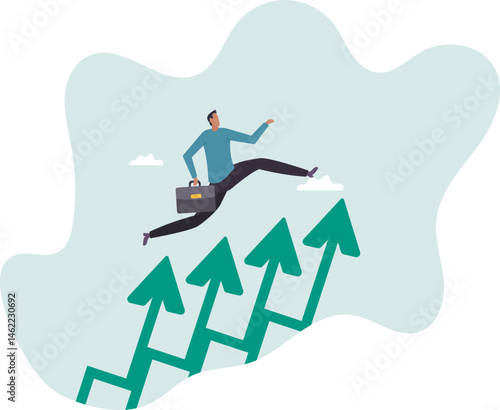 Business growth and career path, climb up ladder of success or staircase to grow up, ambition and leadership to achieve target.character for design.