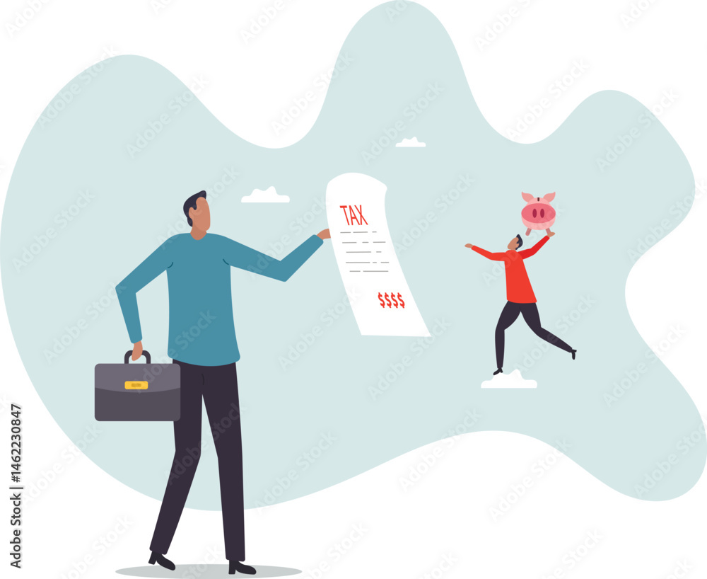 Fototapeta premium Tax burden or debt to pay for income tax, financial charge and duty to pay for government, accounting or bills,character for design.