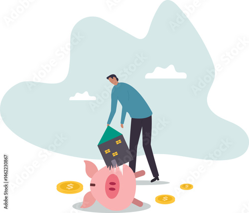 House expense and cost, too expensive payment or high interest rate mortgage .character for design.