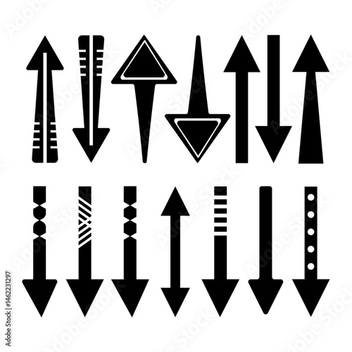 set of black arrow icons – vector illustration with various up and down arrows, symbols