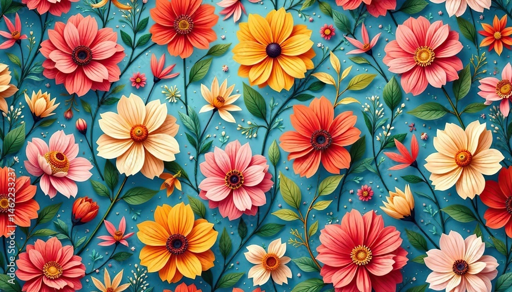 Intricate, flowing floral pattern; continuous, botanical design, pattern, blossom, watercolor Intricate, flowing floral pattern; continuous, botanical design, pattern, blossom, watercolor