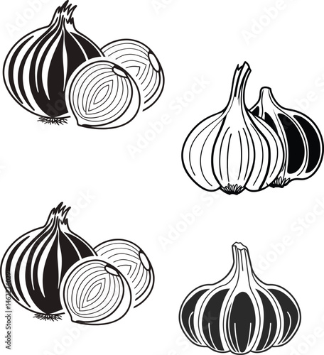 Onion And garlic vector silhoutte Illustration