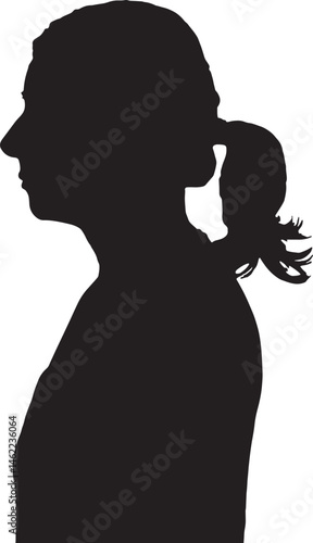 vector; silhouette of a woman in profile ponytail on white background