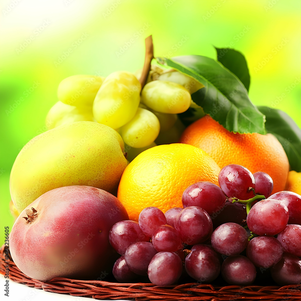 Colorful fruits in wicker basket Colorful fruits in wicker basket