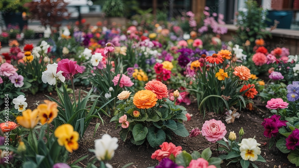 Fototapeta premium A Vibrant Garden Displaying a Multitude of Colorful Blooming Flo
