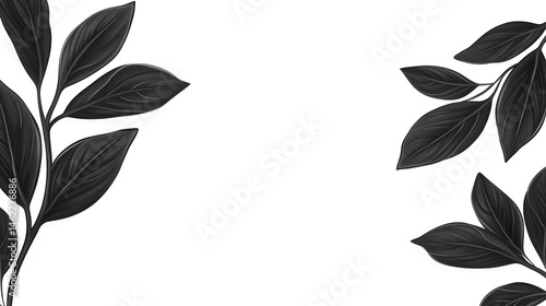 Dark leaves frame on white background, minimalist design