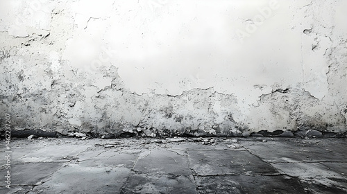 Damaged concrete wall and floor interior scene.