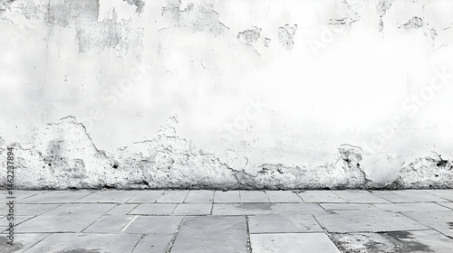 Weathered wall and pavement, a monochrome urban scene.