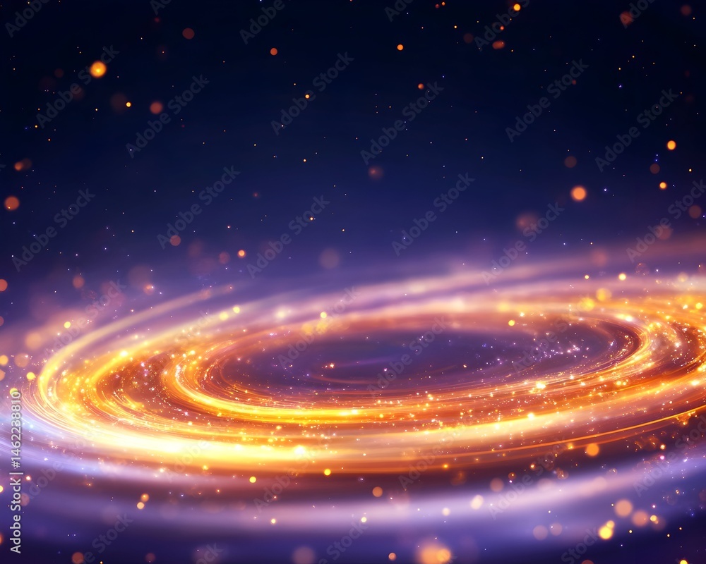 Obraz premium Glowing orange and purple spiral nebula with sparkling dust
