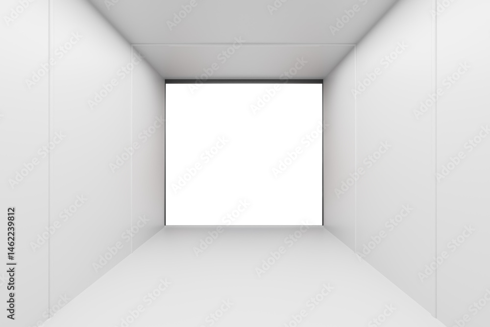 Minimalist white room interior with clean walls and open end, 3D Rendering style, isolated on white background, concept of modern space layout Minimalist white room interior with clean walls and open end, 3D Rendering style, isolated on white background, concept of modern space layout