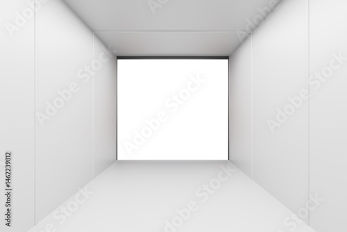 Minimalist white room interior with clean walls and open end  3D Rendering style  isolated on white background  concept of modern space layout