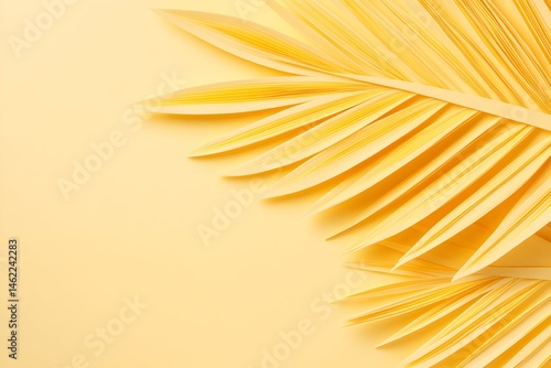 Pastel yellow paper palm leaves on a pale yellow background