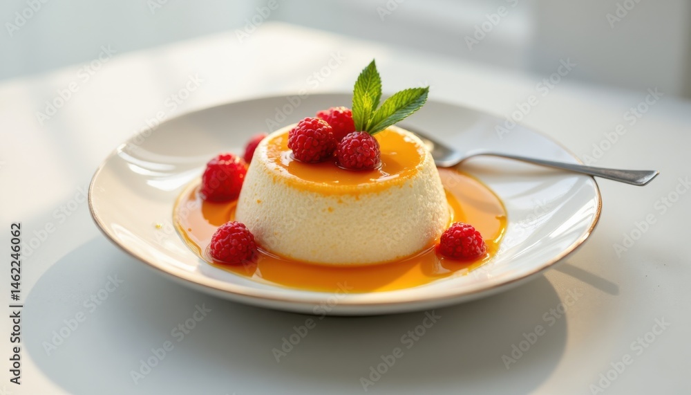 Delicious dessert panna cotta with raspberries culinary table food photography bright kitchen close-up gourmet indulgence Delicious dessert panna cotta with raspberries culinary table food photography bright kitchen close-up gourmet indulgence