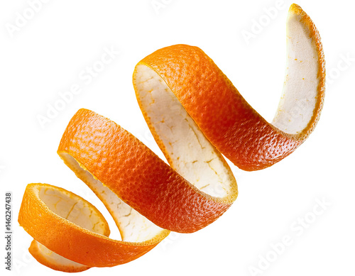 Floating Spiral Orange Peel on Bold Red Background