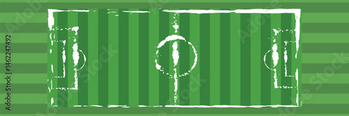 Soccer ball in goal. Goal net. Soccer border on green football grass field. Vector stadium, supporters background. wk, ek sport finale, sports game. Street ball. Playground 2025. 2026, 2027