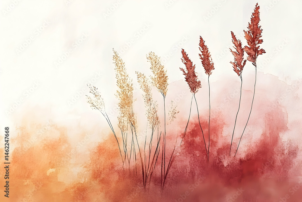 Obraz premium Delicate watercolor illustration of autumnal grasses.