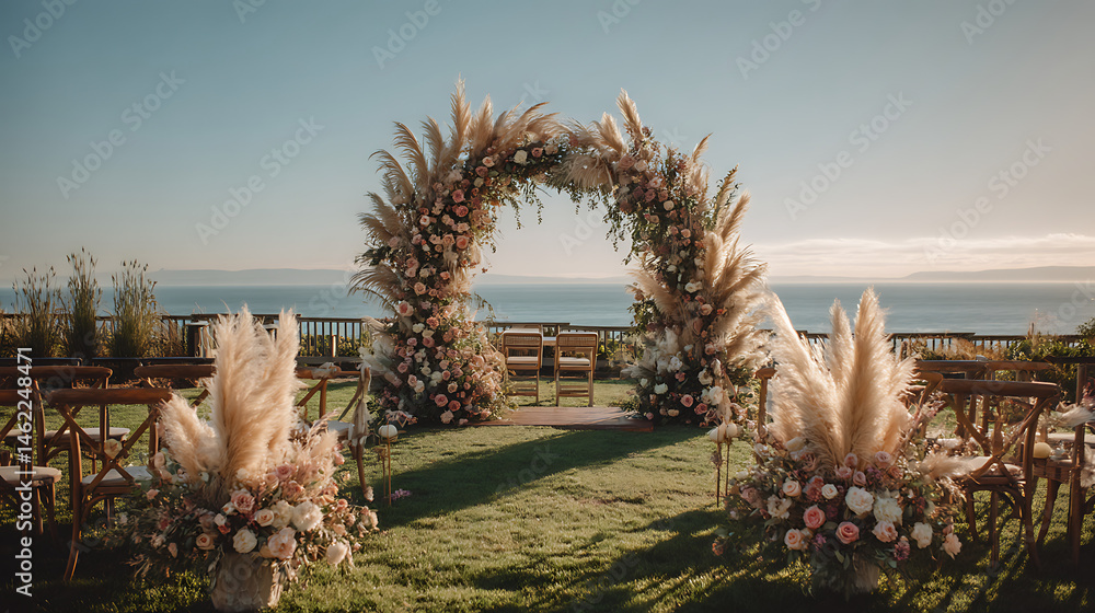 Fototapeta premium Beautiful wedding arch with floral decorations.