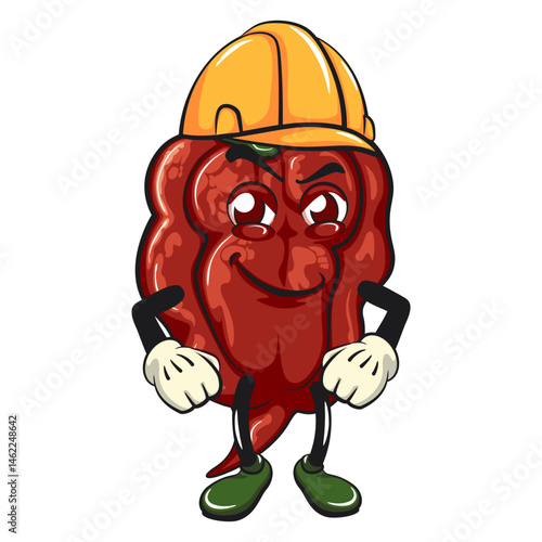 character mascot of a carolina reaper chili cartoon vector isolated clip art illustration wear a construction worker's helmet, work of hand drawn