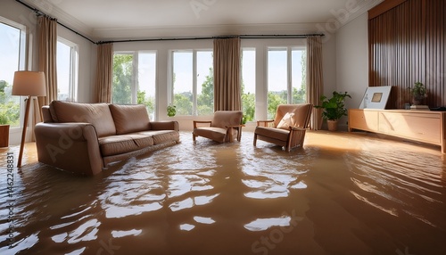 a flooded room with submerged furniture highlighting the impact of water damage