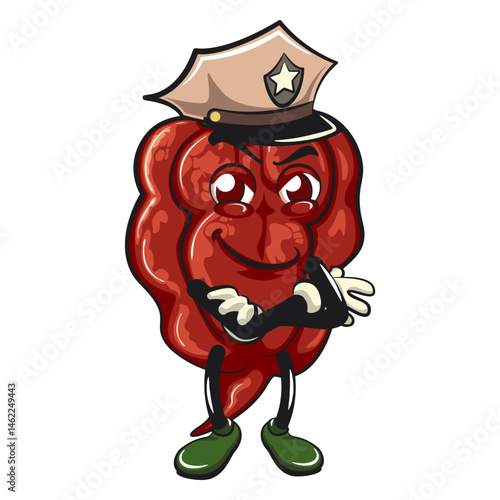 character mascot of a carolina reaper chili cartoon vector isolated clip art illustration as a policeman, work of hand drawn